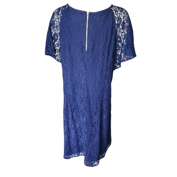 Lane Bryant Dress Womens Plus Size 22 Solid All Blue Lace Zip Back Short Sleeve - Picture 3 of 8